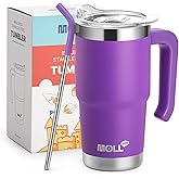 Mollcity Kids 16 oz Tumbler with Handle-Stainless Steel Double Wall Vacuum Insulated Water Cup with Lid and Straw, Leak Proof- BPA Free, Purple