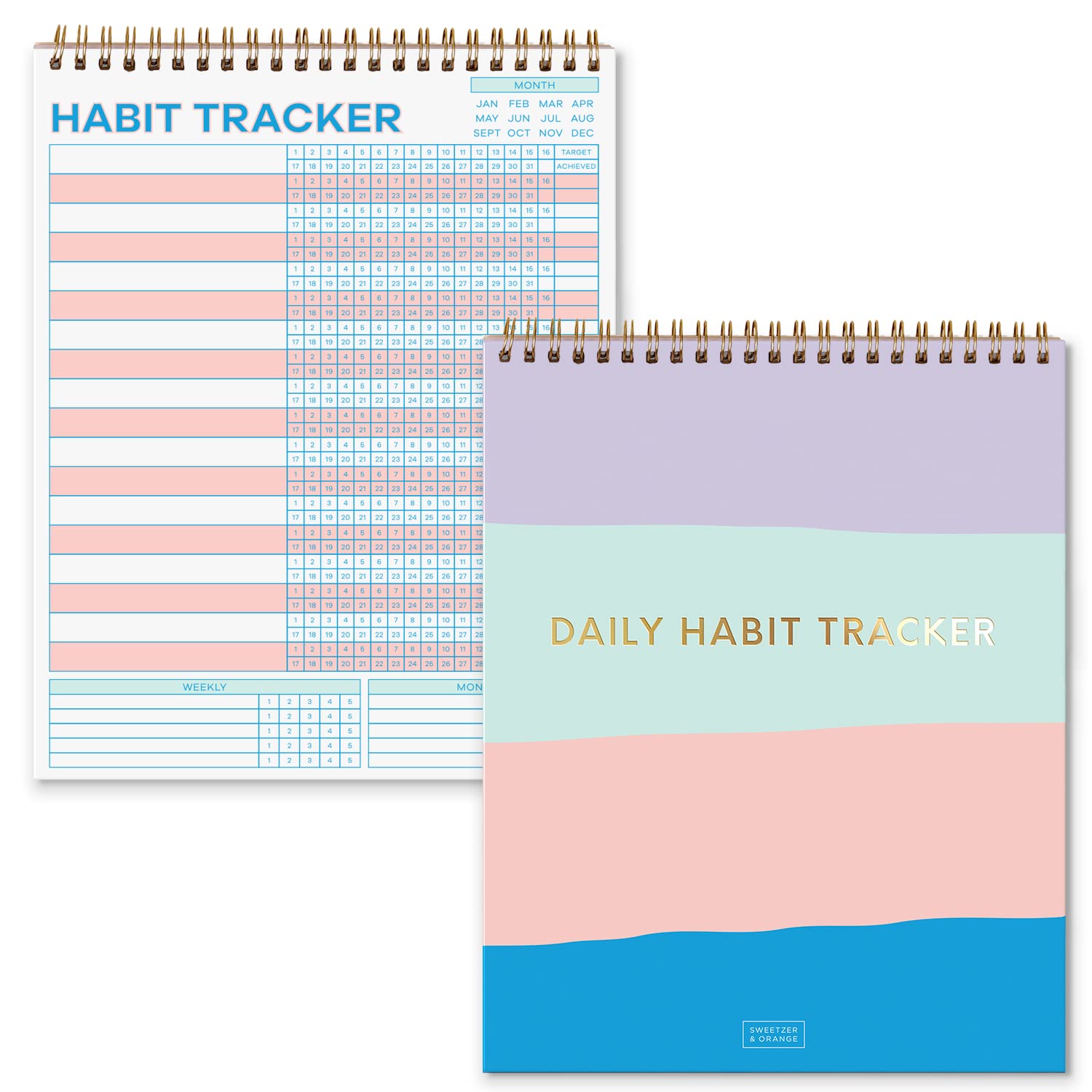 S&O Striped Habit Tracker Calendar - 24 Month Daily task Journal - Undated Routine Planner with Personalized Goal Chart for Health, Fitness & Finance - Weekly Chore Chart for Adults
