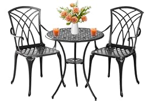 Withniture Outdoor 3 Piece Bistro Set Cast Aluminum Bistro Table and Chairs Set of 2, All Weather Bistro Patio Set, Patio Furniture for Garden Black