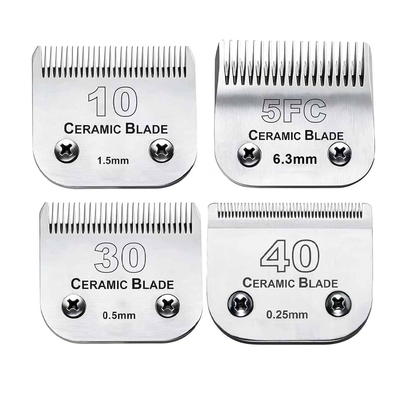 4Pack Dog Grooming Clipper Blades Compatible with Andis Dog Clipper/Most Oster A14/Wahl KM Series Pet Clippers (#10+30+40+5FC)