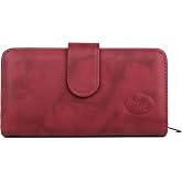 Julia Buxton Heiress Women's RFID Blocking Checkbook Leather Wallet with Zipper, Multiple Card Slots &amp; ID Window, Gift Idea, Red