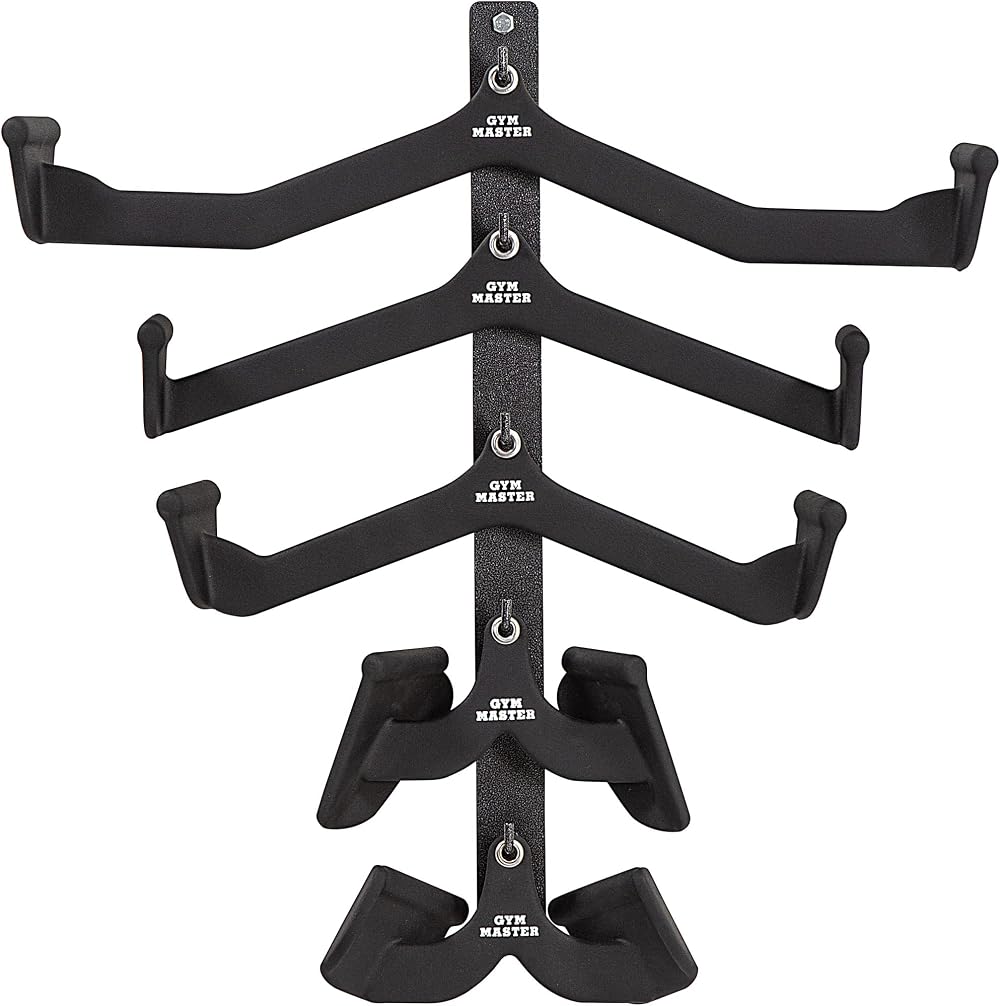 GYM MASTER Lat Pull Down Cable Attachment Set of 5 with Wall Bracket