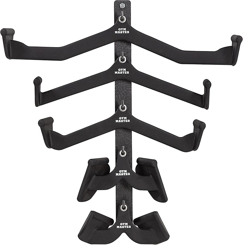 GYM MASTER Lat Pull Down Cable Attachment Set of 5 with Wall Bracket