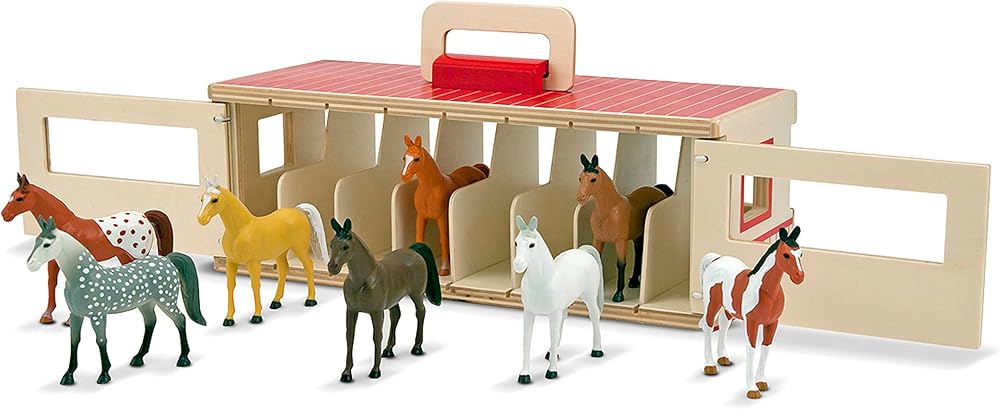 Melissa & Doug Show-Horse Stable Wooden Play Set Animal Toys Ages 3-5+
