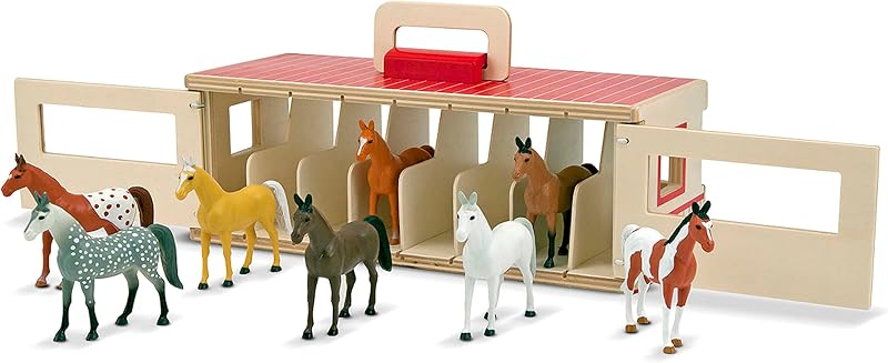 Melissa & Doug Show-Horse Stable Wooden Play Set Animal Toys Ages 3-5+