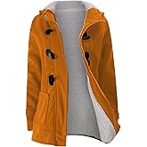 JiangWu Womens Fashion Horn Button Fleece Thicken Coat with Hood Winter Warm Jacket