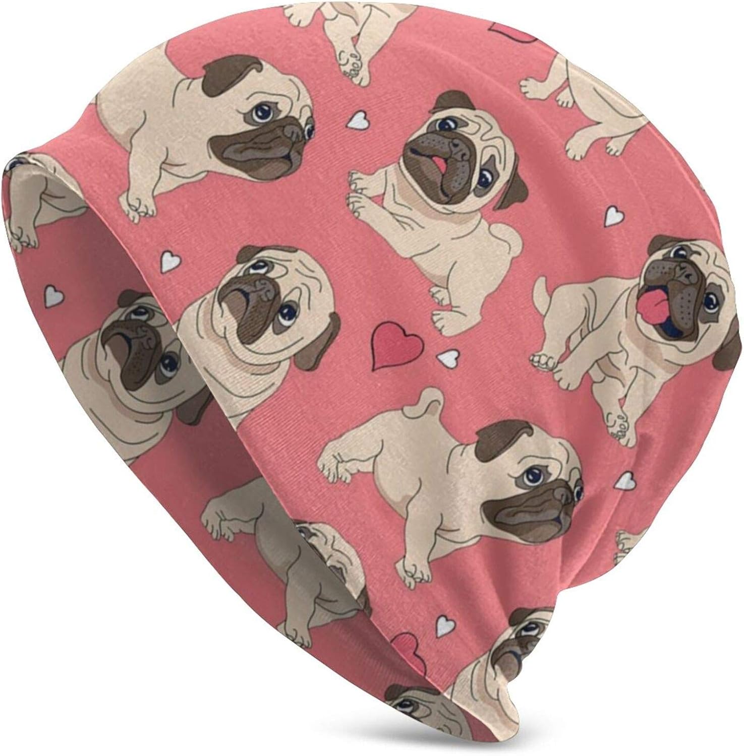 Mops Dog Pink Unisex Beanie Cap Skull Cap Kopfbedeckung Winter Warm