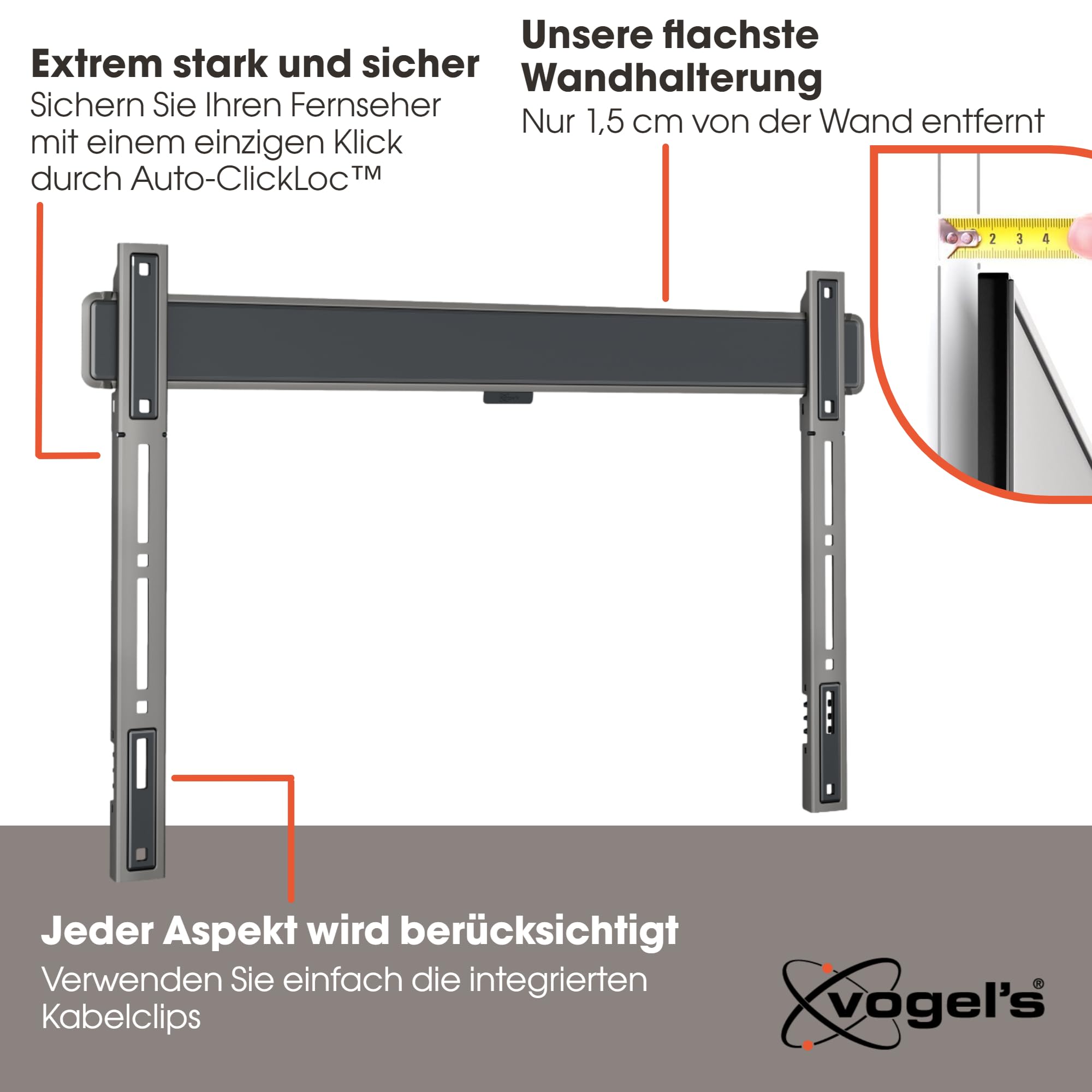 Vogel's Elite TVM 5605 Extrem Flache TV-Wandhalterung für 40-100 Zoll Fernseher, Max. 100 kg, TV Halterung max. VESA 600x400, Universelle Kompatibilität, Abstand zur Wand nur 1,5 cm 3