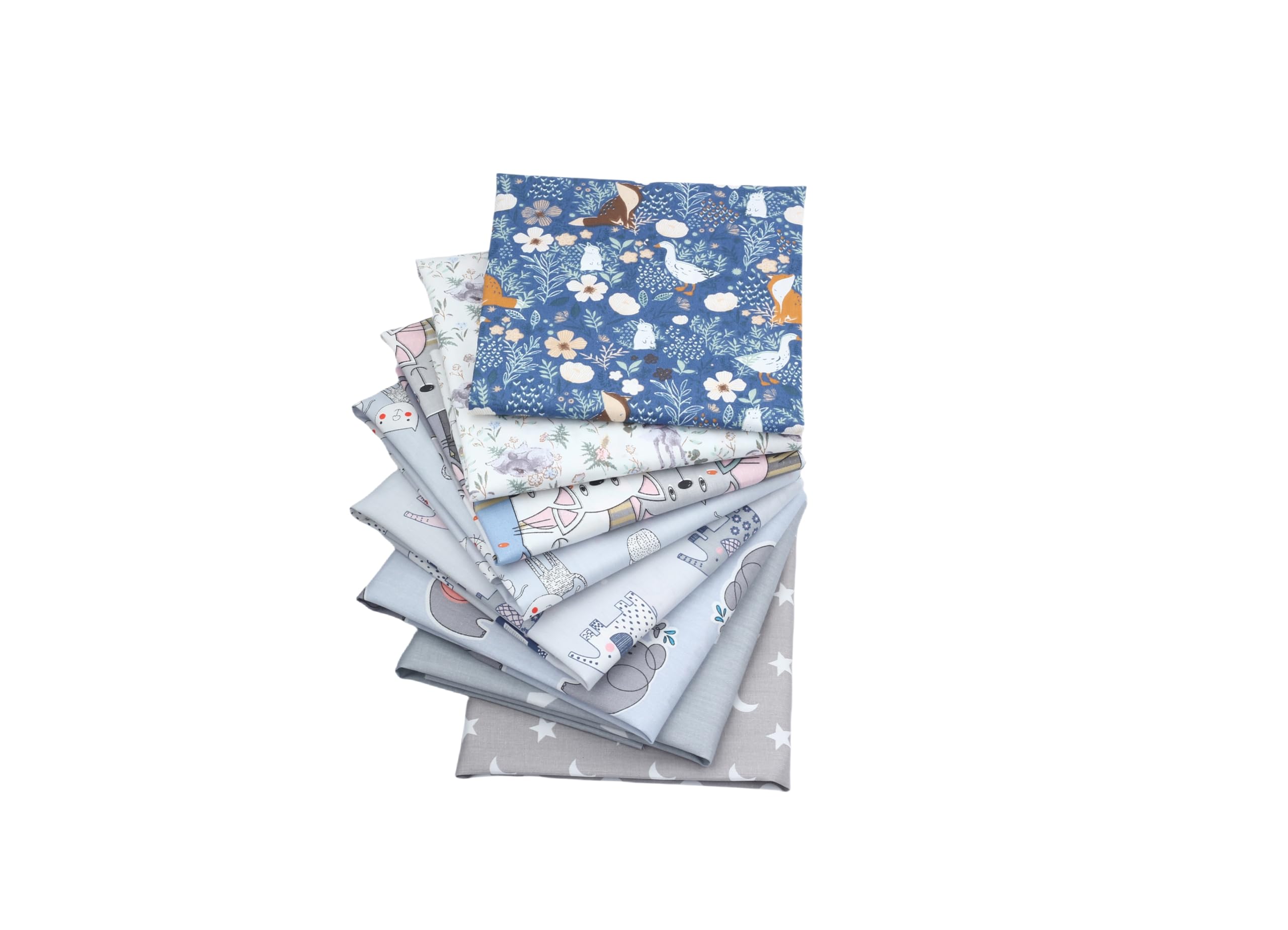 CraftsFabrics 100% Cotton 8pcs 40 * 50cm (16" x 20") Cartoon Animals Printed Cotton Fat Quarters Fabric Bundle for Quilting, Scrapbooking, Sewing, Baby Clothing, DIY Projects, Collage