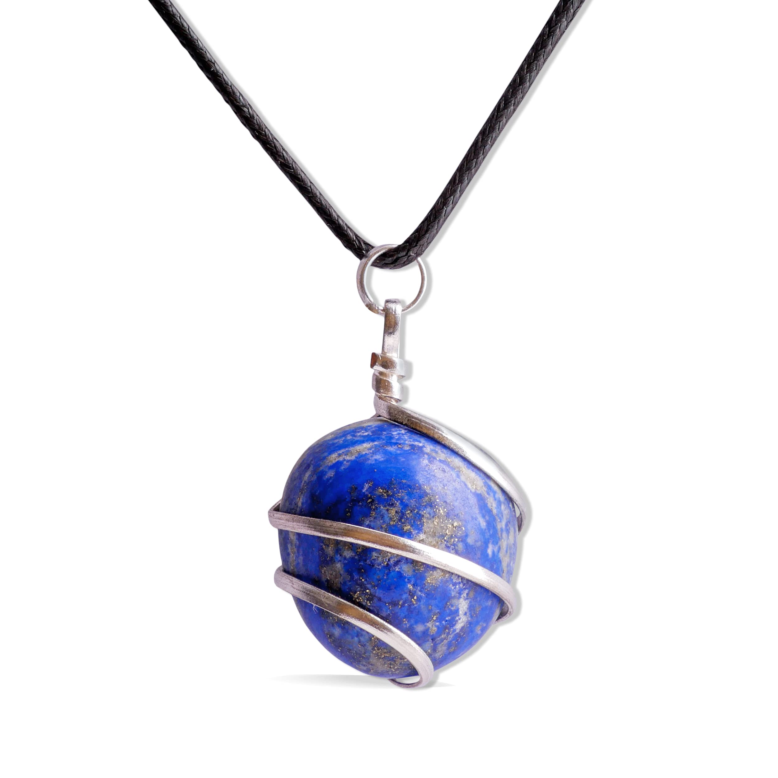 Photo 1 of PYOR Lapis Lazuli Tumbled Stone Necklace Pendant Handmade Spiritual Jewelry For Women Reiki Chakra Healing Crystal Necklaces Gems Pendants Positive Energy Good Luck Gift Silver Wire Wrapped Crystals