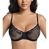 HACI Women's Sexy Lace Bra Demi Sheer See Through Mesh Balconette Underwire Plunge Unlined