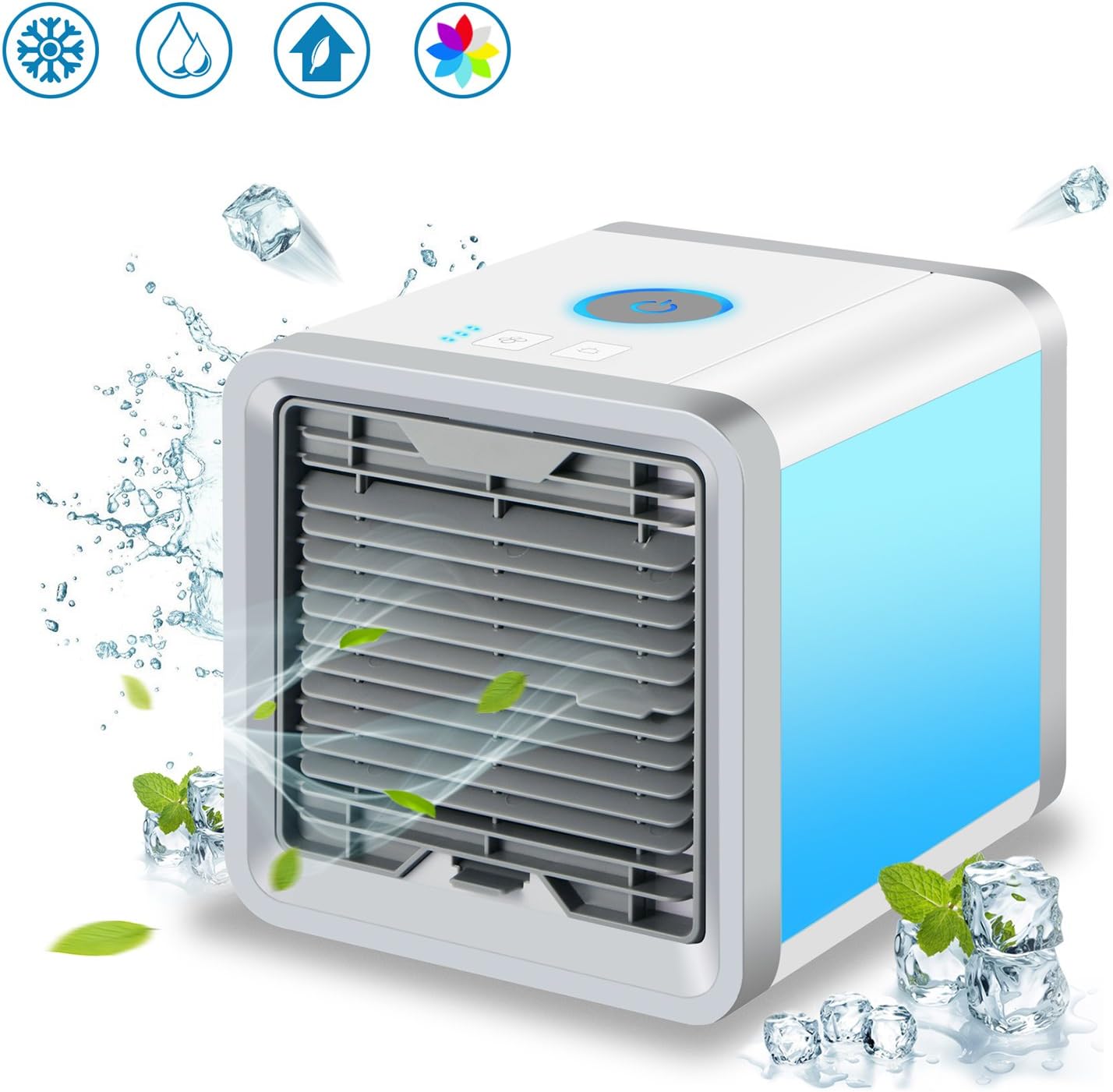 ADDSMILE Portable Air Cooler, USB Powered Desktop Evaporative AC, 4-in-1 Personal Air Purifier Humidifier with 7 Colors LED Lights, Compact Household Aromatherapy Machine for Home, Office, Outdoor