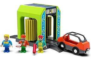 Z MAYABBO Wooden Train Accessories Car Washer for Railroad Train Track, Train Toys Accessory Compatible with All Major Brands of Train Set System, Railway Tracks Station for Kids Ages 3 and Up.