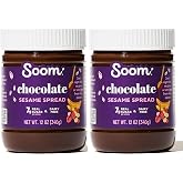 Soom Chocolate Sesame Tahini Spread, 5g Protein, 12oz, 2 Pack | 3 ingredient chocolate tahini spread with 5g protein; low sugar, dairy-free, nut-free, gluten-free and palm oil-free.