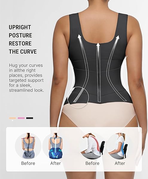 FEELINGIRL WAIST TRAINER FOR WOMEN TUMMY CONTROL WORKOUT HOURGLASS VEST WAIST CINCHER WITH ADJUSTABLE SHOULDER STRAP BLACK M