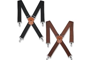 WELKINLAND 2-Piece Sets Black & Brown Work Suspenders, Heavy Duty Suspenders for Men, 2Inch-Wide Mens Suspenders Hooks Belt Loop for Seniors, Black Mens Suspender Jeans, Brown Suspender Men Gift