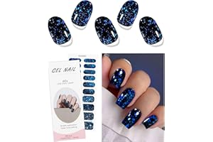 JMEOWIO Gel Nail Stickers Dark Blue Semi Cured Gel Nail Strips Wraps UV/LED Nails Art Design Decoration Accessories