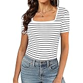 XIEERDUO Womens Square Neck Short/Long SleeveTops 2024 Spring Summer Slim Fit Tees Shirts