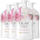 Olay Body Wash for Women, Fresh Radiance, Refreshing & Renewing, Made with Plant Based Cleansers, B3 Botanical Complex, For All Skin Types, Rose Water & Sweet Nectar Scent, 33 fl oz (Pack of 4)