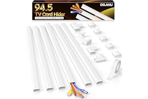 Delamu Cord Hider, 94.5in Cord Covers for 3-4 Wires on Wall, Large Cable Hider Cable Management, Easy Set up Wire Hiders Wire Covers for Cords on Wall, TV Cables Cover Raceway, 6X W1.18 H0.67in, White