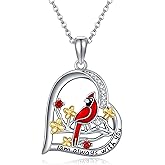 URONE Cardinal Necklace Sterling Silver Red Cardinal Heart Pendant Necklace Bird Jewelry Gifts for Women