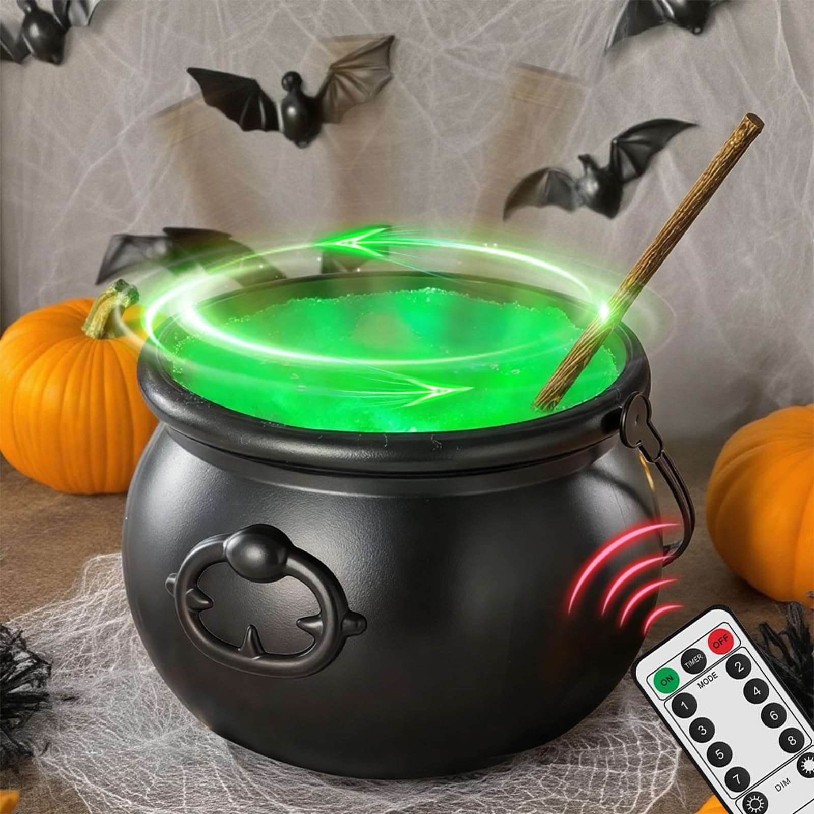 Photo 1 of Spooky Halloween Decorations Indoor - Interactive Magic Stick Mixing Cauldron with LED Light Strings & Motorized Stirring Action - DIY Witch's Cauldron Set for Home, Kitchen, Party & Table Decor