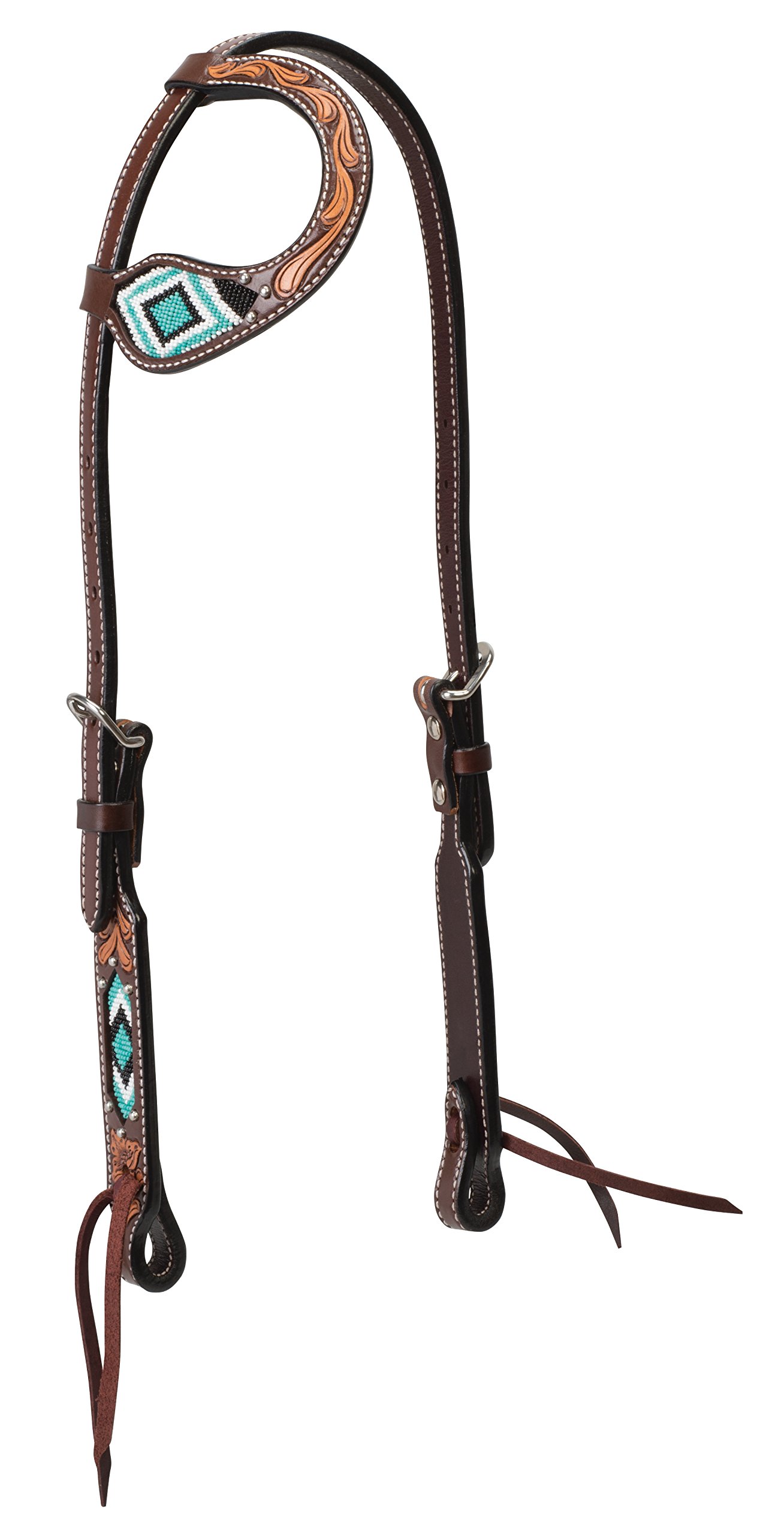 Turquoise Cross Turquoise Beaded Flat Sliding Ear Headstall Dark Oil, 44413 — image 1