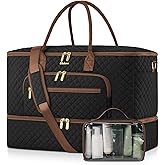 CLOKARS Travel Duffle Bag, Wide Open Large Weekender Bag for Women with Shoe Compartment, Carry on Overnight Bags with Toiletry Bag, Hospital Bag for Women Labor Delivery with Wet Pocket (Black Brown)