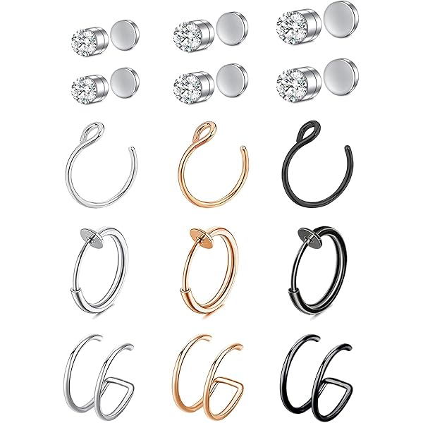 925 Silver Fake Nose Piercing Clamp – No Hole Needed, Looks Like Real Nose Ring Or Plug – With Cubic Zirconia, Nickel-Free, Faux Piercing