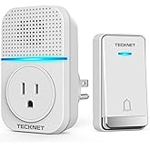 TECKNET Wireless Doorbell, Plug-through Door Bell, IP66 Waterproof Doorbells, 1300ft Cordless Rang Door Bell Ringer Wireless, 60 Ringtones &amp; 5 Level Volume, 0-110 dB Doorbell Chime for Home/Classroom