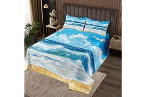 Feelyou Ocean Wave Bedspread,Ocean Sea Theme Coverlet Queen Size,Boys Girls Bedroom Room Decor,Hawaiian Beach Underwater Seag