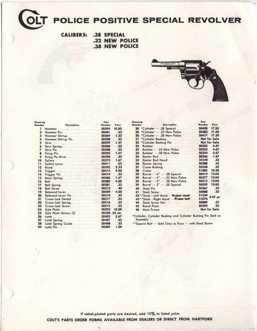 Colt Police Positive Special Revolver Parts List Colt S Patent Fire Arms Manufacturing Co Amazon Com Books