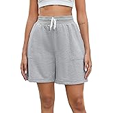 Yukiuiny Women's 100% Cotton Casual Bermuda Shorts with Drawstring Waist and Pockets