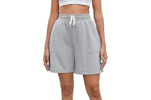 Yukiuiny Women's 100% Cotton Casual Bermuda Shorts with Drawstring Waist and Pockets