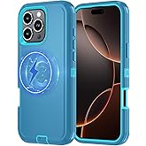 Olinoo for iPhone 16 Pro Max Case [Compatible with MagSafe], Heavy Duty Shockproof 3-Layer Full-Body Protection Rugged Cover, Drop-Resistant and Wireless Charging Friendly (Aqua, iPhone 16 Pro Max)