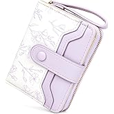 Busnos Women's Wallet Small Wallets for Women Cute Ladies Wallets Purple Bifold Flower Wallet Womens With Card Holder for Women Women's Coin Pocket Purses with Zipper