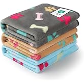 Luciphia 1 Pack 3 Blankets Fluffy Premium Fleece Pet Blanket Flannel Paw Printed Throw for Dog Cat(Large 41x31'', Grey/Brown/Blue)