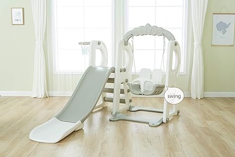 Welenerg 3in1 Kinder Spielplatz Rutsche mit 180 cm Kinderschaukel Spielplatzschaukel Rutsche Schaukelgerüst (Grau)
