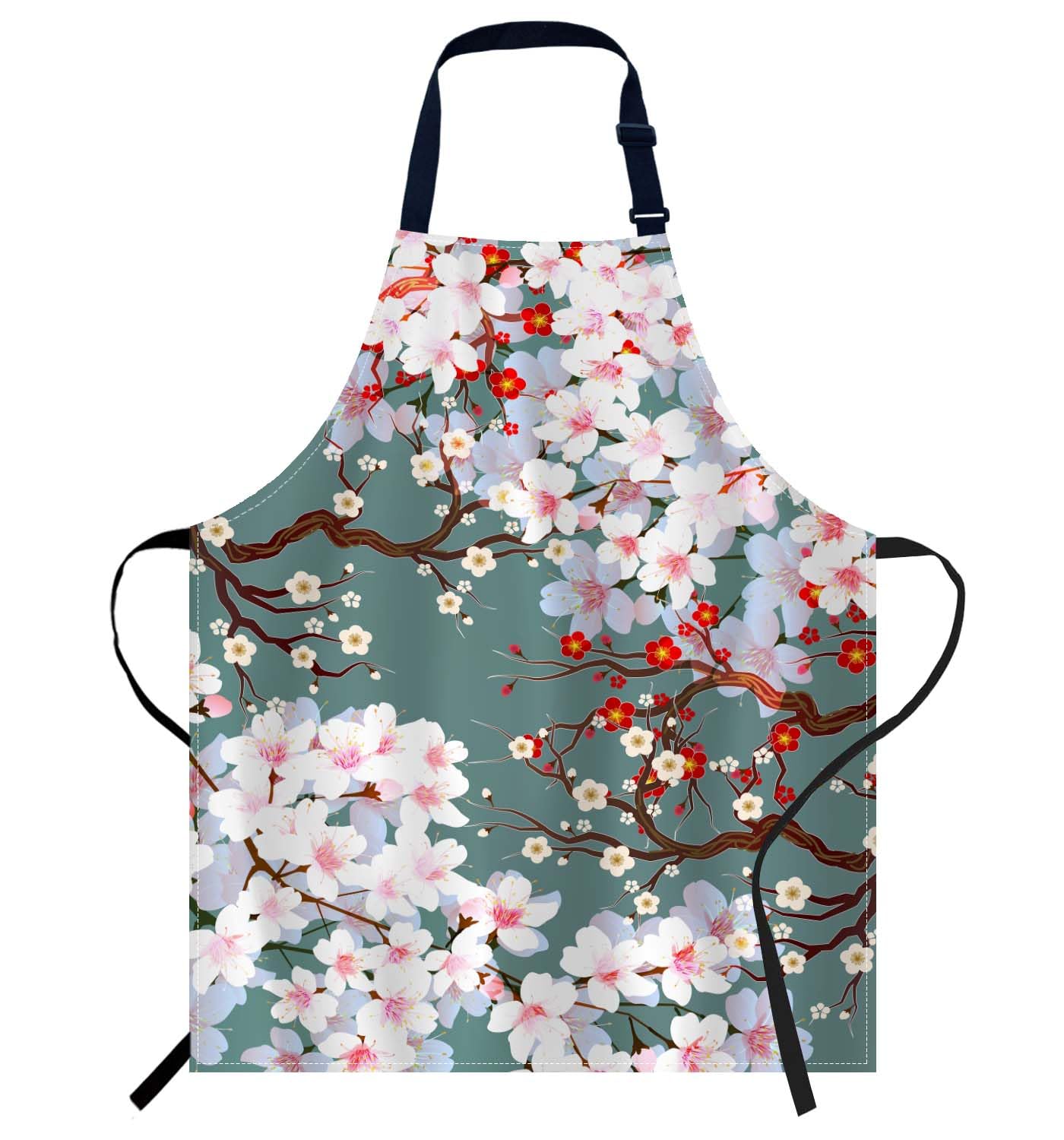 Smooffly Cherry Blossoms Apron - Unisex Adjustable Bib Apron for Home, Kitchen, Restaurant & Coffee House