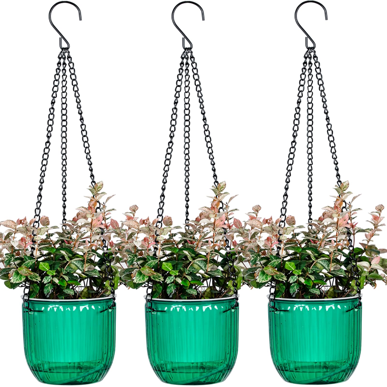 4.5 Inch 3 Pcs Self Watering Hanging Planter Indoor Plant Hanging Pots with Drainage Holes, Outdoor Small Hanging Planters Flower Pot Basket, Visible Water Level, Plant Hanger Home Decor, Gardening