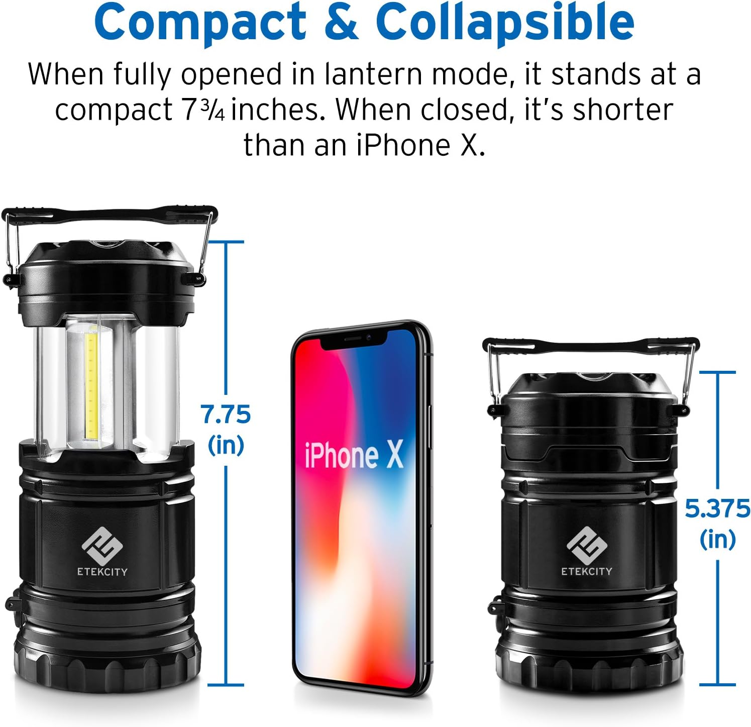 Etekcity 2 Pack LED Camping Lantern Battery Powered Flashlights Portable 2-in-1 Collapsible Lantern Lights, Survival Light for Hiking, Fishing, Reading, Hurricane, Storms, Power Outage: Sports & Outdoors