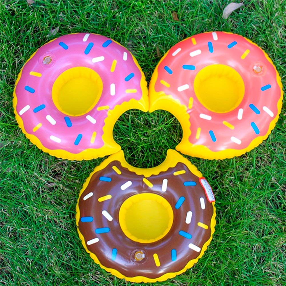 HansGo Inflatable Drink Holder, 12 PCS 8 Inches Donuts Floating Coasters 3 Color Doughnut Drink Floaties for Pool Party Water Fun