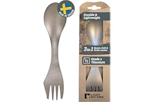Light My Fire Titanium Spork Camping Spoon Fork Knife Combo Reusable Travel & Camping Utensils - Unbreakable Non-Toxic BPA Free Outdoor Backpacking Hiking Picnic Utensil, 1 Metal Spork