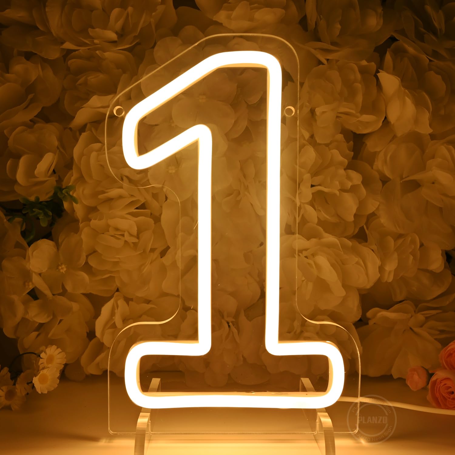 Photo 1 of Planzo 1 One Led Neon Sign Light 1th One Year Old Birthday Baby Cave Backdrop Bedroom Desk Table Wall Sign Decor Banner Wedding Party Decor Gifts Hold Base USB 9.84"x6.3"