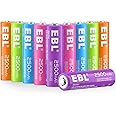 EBL AA Rechargeable Battery 2500mAh Ni-MH Double A Pre-Charged Rechargeable Batteries (10 Pack, 5 Colors in a Box)