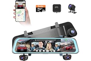 Zunfly 4 Channel Mirror Dash Cam, Dash Cam Front and Rear/Inside, 12’’ FHD 1080Px4 Rear View Mirror Camera, IR Night Vision for Left and Right Inside Car Camera, Built-in WiFi, GPS, Parking Monitor