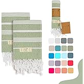 Yazz Turkish Cotton Hand Towels - Set of 2, 18" x 30" inches, Thin Light Compact Travel Towels, Cotton Turkish Hand Towels for Bathroom, Kitchen, Gym Towels (Apple Green)