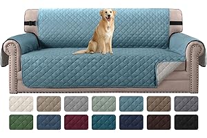 H.VERSAILTEX Reversible Couch Cover for 3 Cushion Couch Water Resistant Sofa Cover Seat Width Up to 66" Washable Furniture Protector Cover for Dogs/Cats/Pets(Sofa, Cameo Blue/Beige)