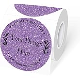 3" Circle Holographic Thermal Labels Stickers, Round Direct Thermal Label Stickers, Glitter Thermal Printer Sticker Labels for Gift Wrapping, Perforation Line Design- Glitter Purple