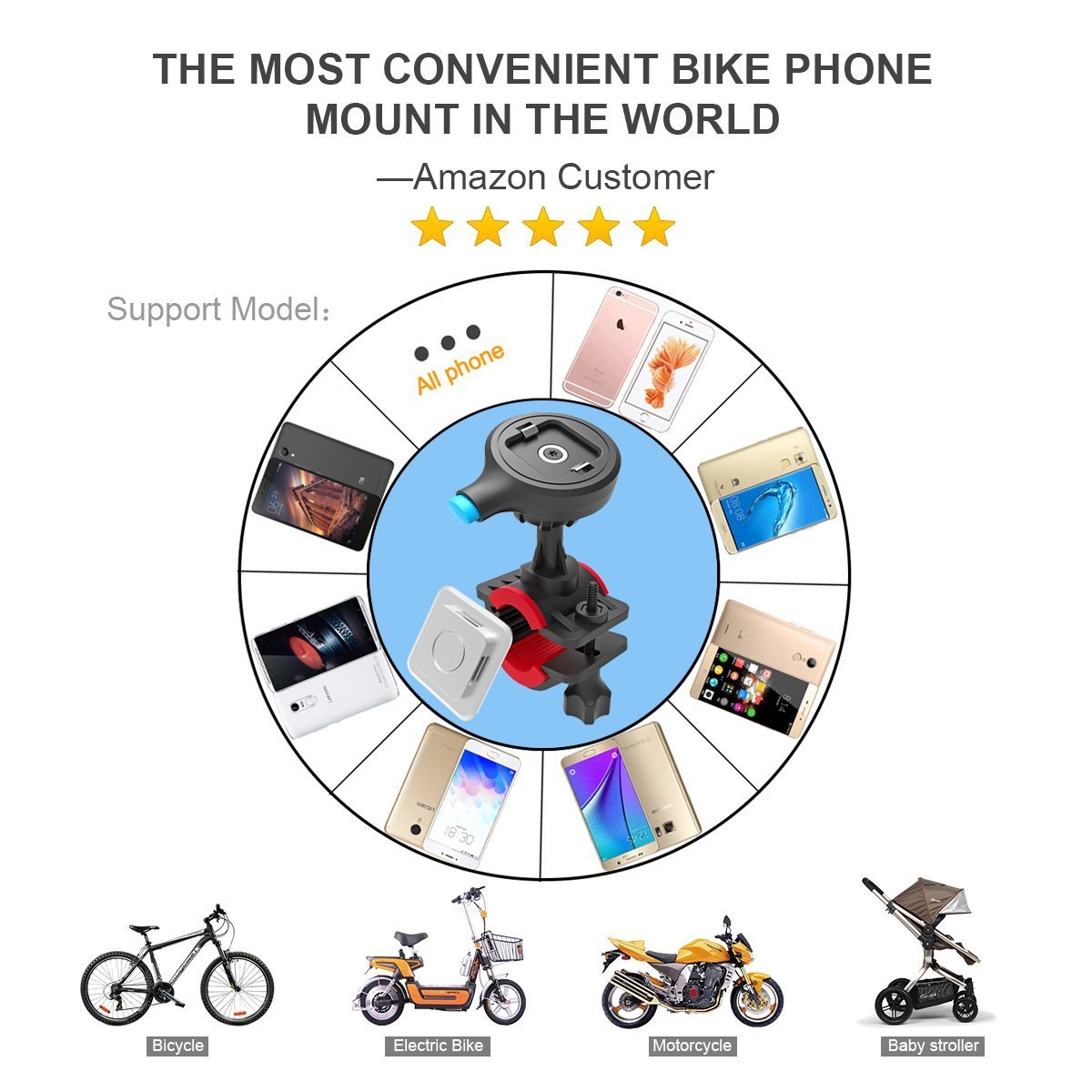 Bike Phone Mount,FOISON Phone Holder for Handlebar with Magnet and Buckle Lock 360 Degree Rotation